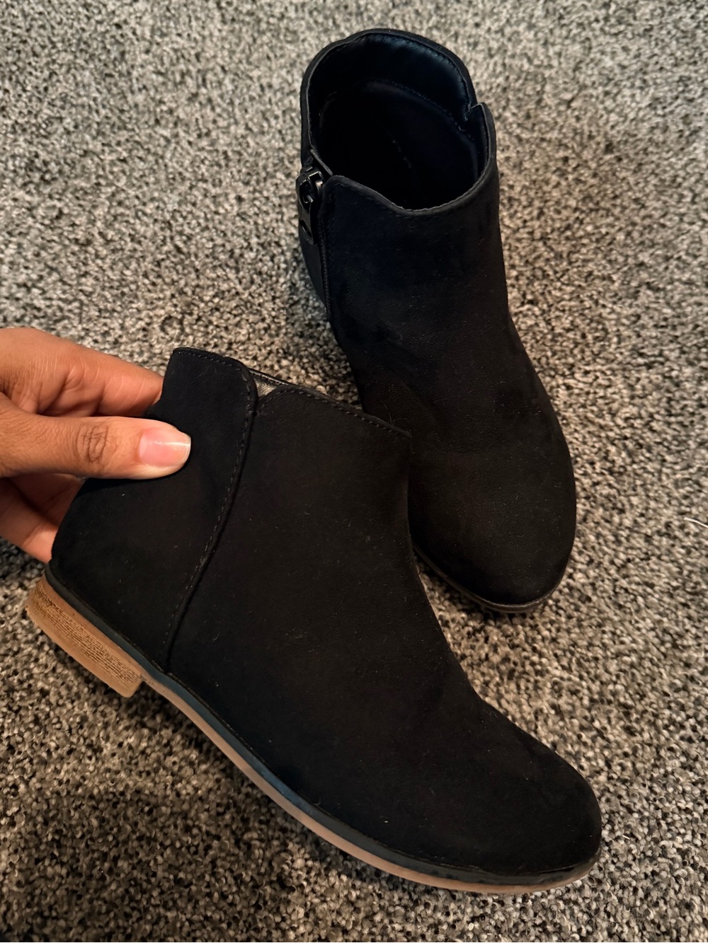 Cat & Jack Black Suede Ankle Booties with Low Heel